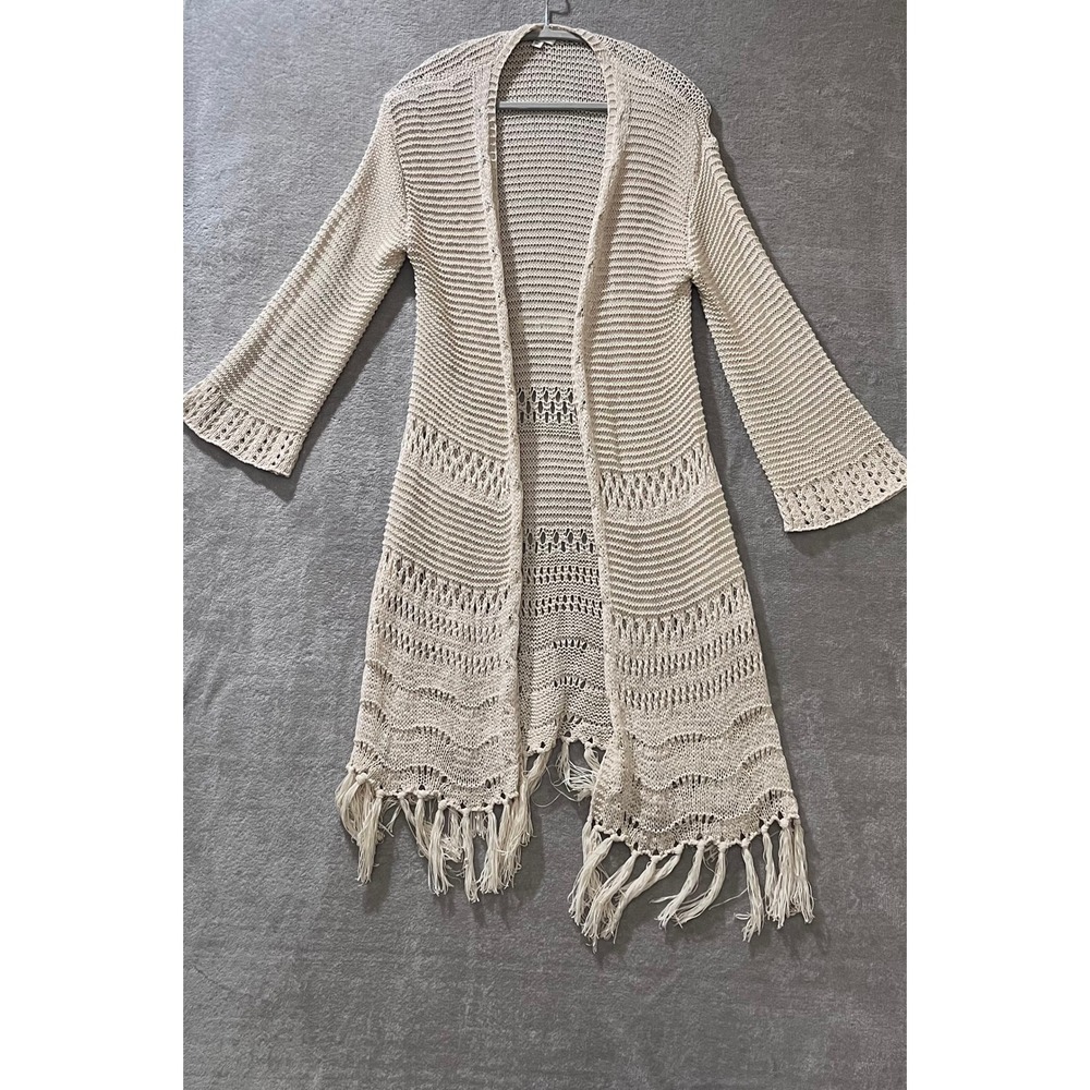 Crochet Fringe Duster Cardigan Medium Large Coquette Boho Western‎ Cowgirl Beach